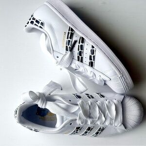 New - Adidas Superstar White with Black Patterned Stripes